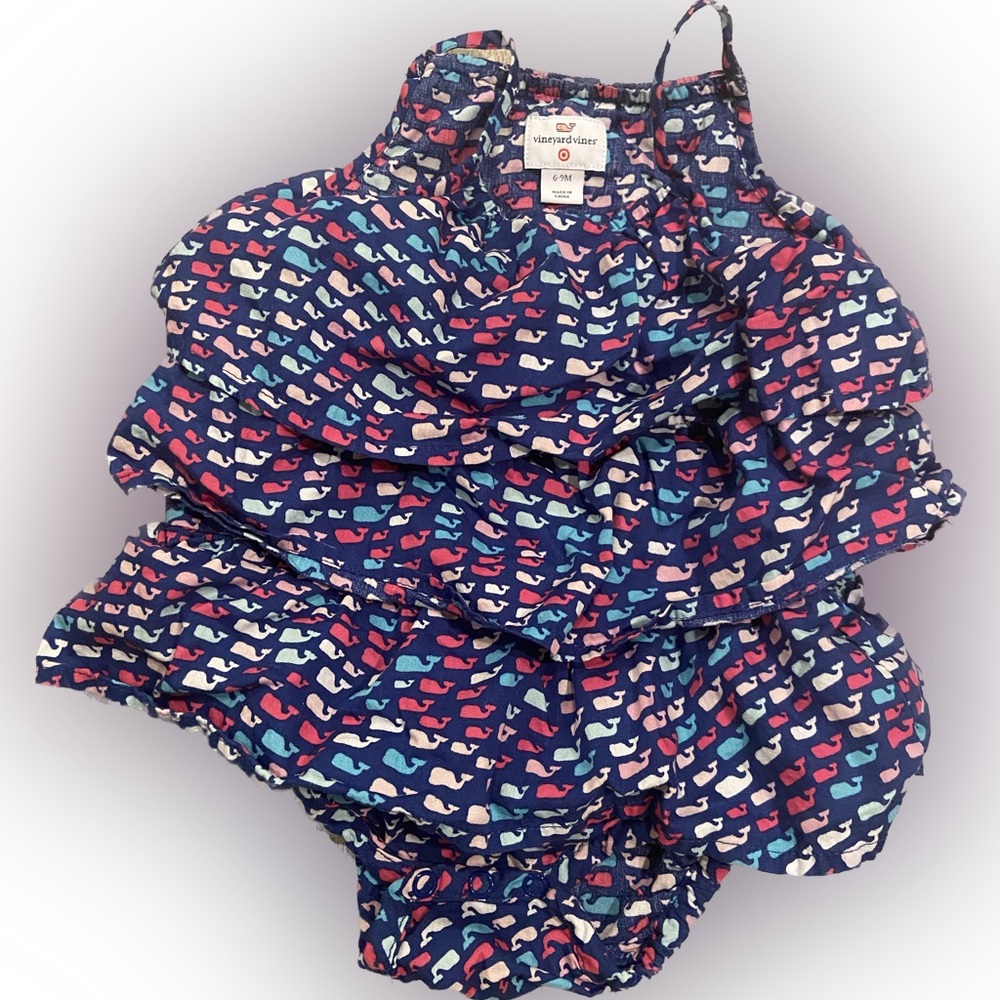 Vineyard Vines & Target Baby Romper Blue, Light Blue and Pink Whales 6-9 months